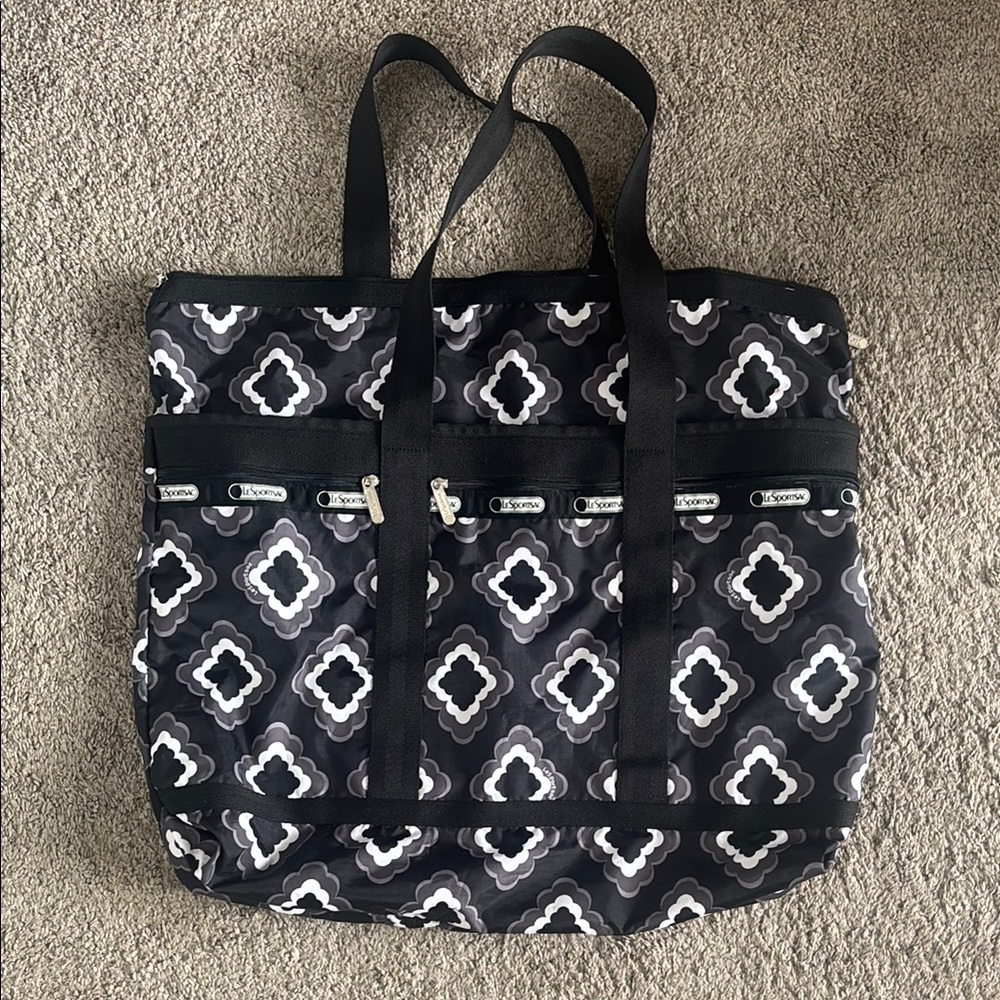 Lesportsac Black and Gray Travel Bag with Geometric Design